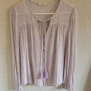Lovestitch Lavender Patterned Blouse with Tassels, size Small.